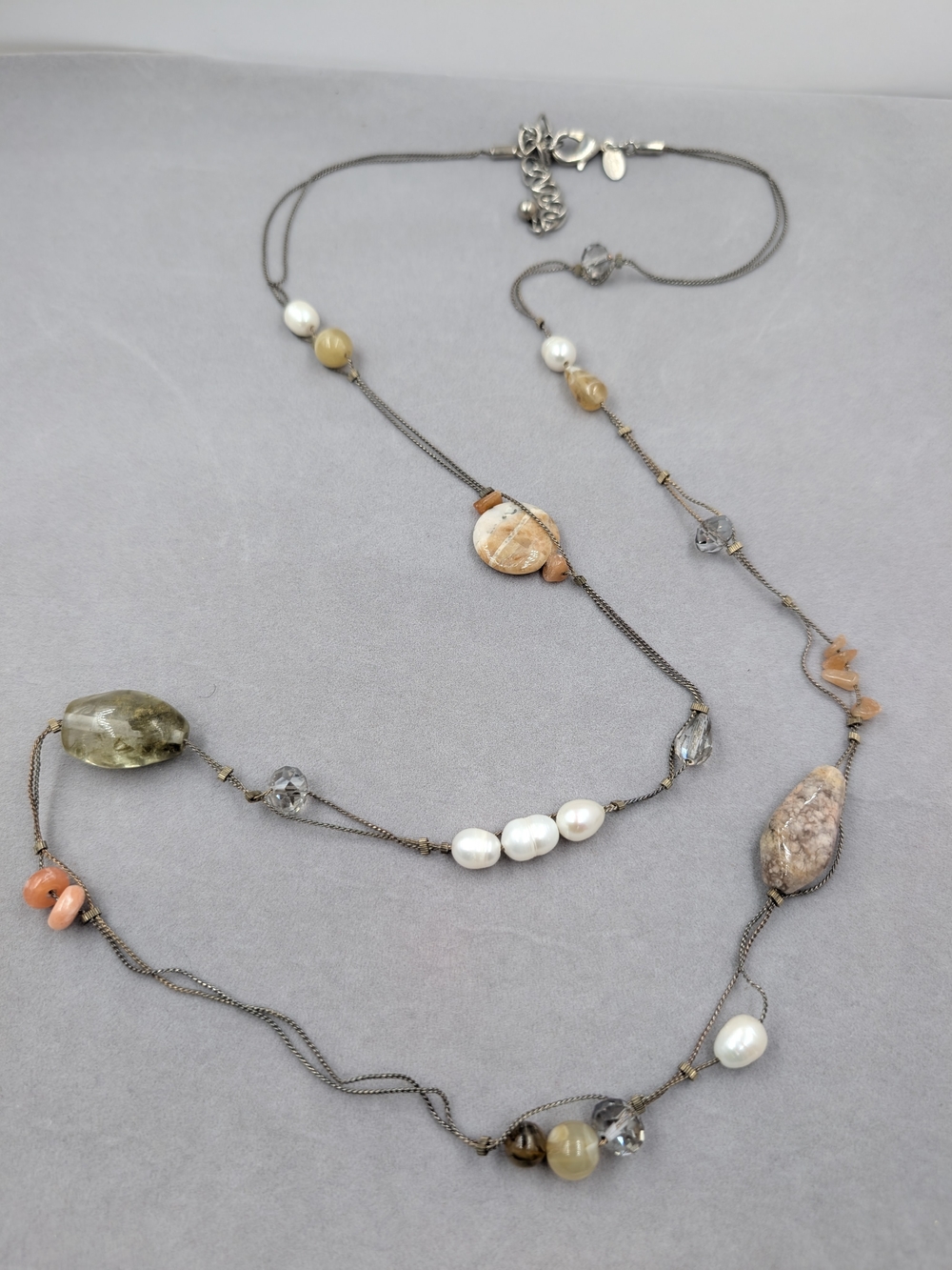 Chico’s Multistrand Pearl Stone Crystal Long Statement Necklace | M145